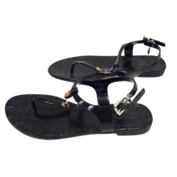 Black Coach 'Piccadilly' Hard Jelly Thong Sandals - 5B - Picture 5 of 8